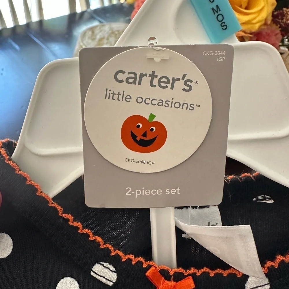 Carter's Black and White Polka Dot Dress with Orange Accents